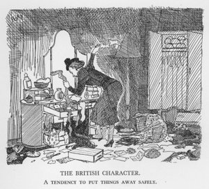 El carácter británico, tendencia a guardar las cosas de manera segura (litografía)