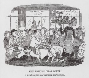 El carácter británico, debilidad por la comida de media mañana (litografía)
