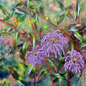 Flores de jardín en tonos morados vivos de Poonam Choudhary