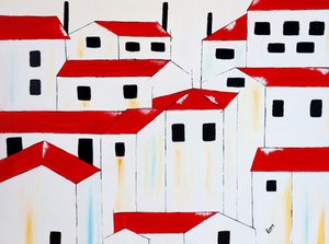Casas blancas con tejados rojos