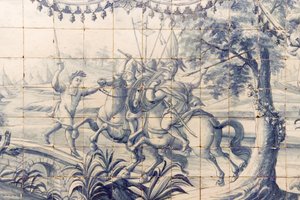 Alejandro (356-323 a.C.) luchando contra los persas, c.1745 (cerámica) de Portuguese School