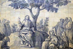 Iglesia de la Misericordia. Azulejos. El sermón del monte. Jesús. Évora. Portugal. de Portuguese School