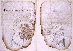 Cotton Tiberio D. IX, ff.36v-37 Cuaquem y el Golfo Pérsico, ilustración de 