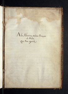 Dedicación a la Infanta María de España, de una historia de las peregrinaciones de las monjas de Syon, compilada en Lisboa a principios del siglo XVII de Portuguese School