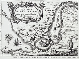 Uno de los primeros mapas del Estrecho de Magallanes, de 