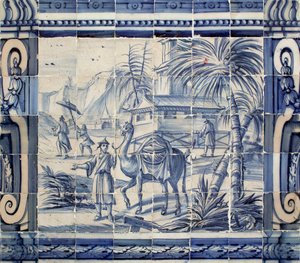 Escena con un camello en Asia - Azulejos, loza pintada