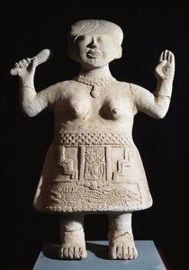 Arte precolombino, civilización totonaca: estatuilla de sacerdotisa con los brazos en el aire. Siglos VI-IX d.C. De El Tajín (piedra) de Pre Columbian Pre Columbian