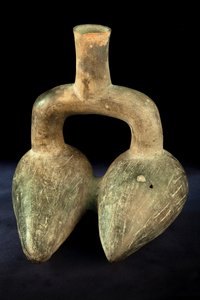 Fitomorfo de cerámica con doble cuerpo y mango estribo / Art pr (terracota)