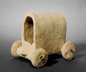 Modelo de un carro cubierto, se dice que es de Hammam cerca de Carquemis (Jerablus) Siria, c.2400-2300 a.C. de Prehistoric
