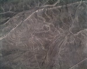Vista aérea de una figura de mono, Líneas de Nazca de Prehistoric Prehistoric
