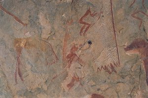 Figuras humanas y animales (pintura rupestre)