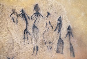 Danza falica de tipo estilizado-naturalista, arte mesolítico (pintura mural) de Prehistoric Prehistoric
