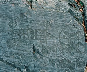 Prehistoria: civilización Camunni: un carro tirado por caballos de Prehistoric Prehistoric