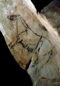 Prehistoria: un caballo, pintura rupestre de estilo IV, Paleolítico Superior (Magdaleniense)
