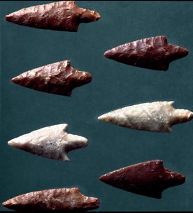 Prehistoria, cultura de Rinaldone (Montefiascone): flechas de la necrópolis de Rinaldone. Edad del Cobre. Eneolítico. 2200 a.C. Roma, Museo Nacional Prehistórico Etnográfico Luigi Pigorini