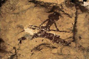 Arte rupestre: mujer cazadora. Prehistoria, Paleolítico Superior. Cueva de Tío Garroso, España