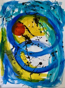 Abstracto dinámico en azul y amarillo de Preston Harmon
