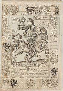 Maximiliano, Duque de Austria, a caballo de Primary Master of the Strassburg Chronicle