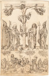 La Crucifixión con la Virgen y Santos y la familia Hungerstein de Primary Master of the Strassburg Chronicle