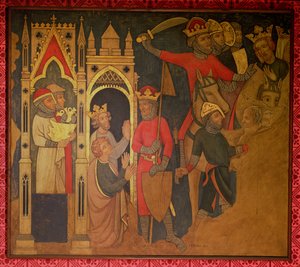 Cautiverio del rey Joaquín de Israel, reconstrucción de una pintura mural originalmente en la Cámara Pintada del Palacio de Westminster de Professor Ernest Tristram