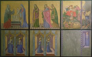 Reconstrucción de una pared de una pintura originalmente en la capilla de San Esteban, que representa a la reina Philippa (c.1314-69) y sus hijas. de Professor Ernest Tristram