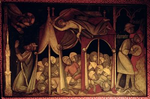 La Historia de Ezequías, reconstrucción de una pared un cuadro originalmente en la Cámara Pintada del Palacio de Westminster de Professor Ernest Tristram