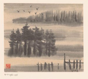 Aves sobre el paisaje forestal de Prosper Alphonse Isaac