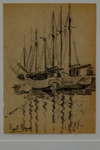 Veleros, Narcís Puget Riquer, dibujo al carboncillo, museo Puget, casa noble de Can LLaudis, Dalt Vila, Ibiza, Islas Baleares, España de Puget Riquer