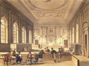 Sala de dividendos en South Sea House, pub. por R. Ackermann, 1810