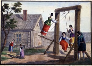 Diversiones en el campo. Pintura de Piotr Alexandrovich Alexandrov (1794-?). Acuarela y tinta sobre papel