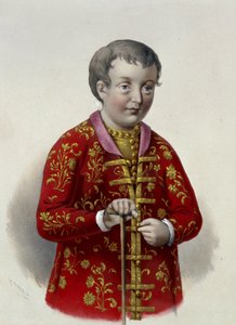 Grand duc Simeon Alexeievitch (1665-1669) de Russie (Tsarevich Simeon Alexeevich of Russia). Oeuvre de Pyotr Fyodorovich Borel (1829-1898), lithographie vers 1860. Art russe 19e siecle, neo classicisme. Biblioteca Estatal Rusa, Moscú.