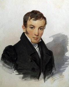 Retrato de Vasily Joukovski (1783-1852), poeta ruso (Retrato del poeta Vasily Zhukovsky). Obra de Piotr (Pyotr) Fiodorovitch Sokolov (Peter Sokolov) (1791-1848), hacia 1820. Acuarela sobre papel. San Petersburgo, Museo A. Museo Memorial Pushkin de Pyotr Fyodorovich Sokolov