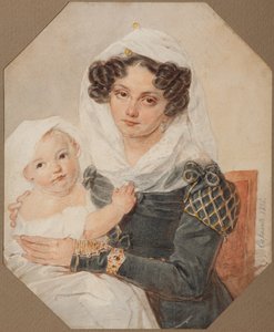 Retrato de la Condesa Maria Nikolayevna Volkonskaya 1805-1863 con su hijo Nikolay, 1826 de Pyotr Fyodorovich Sokolov