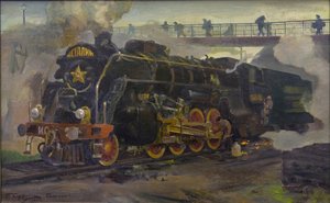 Locomotora IS20 par Smukrovich, Pyotr Iosifovich (1878-1942). Óleo sobre lienzo, tamaño : 55x89 de Pyotr Iosifovich Smukrovich