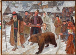"La canción de los skomorokhs" Artistas viajeros, duchas de osos en Rusia Pintura de Pyotr Ivanovich Subbotin (Permyak) (1886-1923)