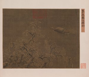 Pescar solo en un río helado de Qing Dynasty Chinese School