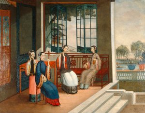 Músicos, c.1800 (óleo sobre lienzo) de Qing Dynasty Chinese School