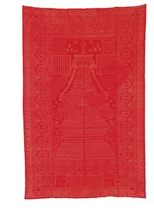 Cubierta de brocado de seda de fondo rojo, dinastía Qing tardía de Qing Dynasty Chinese School