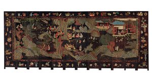 Pantalla de coromandel de doce paneles, siglo XVIII de Qing Dynasty Chinese School