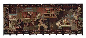 Biombo de doce hojas de coromandel, siglo XVIII de Qing Dynasty Chinese School