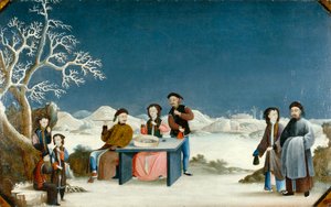 Escena invernal con fortaleza lejana, c.1800 (óleo sobre lienzo) de Qing Dynasty Chinese School