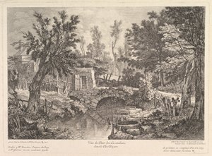Vista del puente de Lavandieres en la casa campesina, mediados del siglo XVIII de Quentin Pierre Chedel