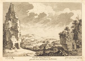 Vista de las ruinas de una torre que se dice fue construida por los romanos de Quentin Pierre Chedel after François Boucher