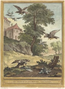 Los buitres y las palomas de Quentin Pierre Chedel after Jean Baptiste Oudry