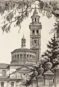 Santuario de la Beata Virgen de los Milagros, Saronno, Italia, grabado de un dibujo de Quinto Cenni, de L