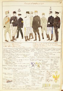 Variaciones de uniformes del Reino de Italia, lámina en color por Quinto Cenni de Quinto Cenni