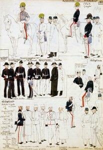 Uniformes del Ducado de Módena en 1849, lámina del Códice Cenni, colección de bocetos militares en acuarela de Quinto Cenni