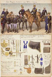 Uniformes del Estado Mayor, ayudantes de campo y oficiales del Reino de Italia, lámina en color por Quinto Cenni de Quinto Cenni