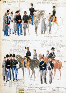 Uniformes del Gran Ducado de Toscana en 1851, lámina tomada del códice Cenni, colección de bocetos militares dibujados por Quinto Cenni