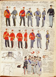 Uniformes de varias fuerzas del Reino de Italia por Quinto Cenni, placa en color